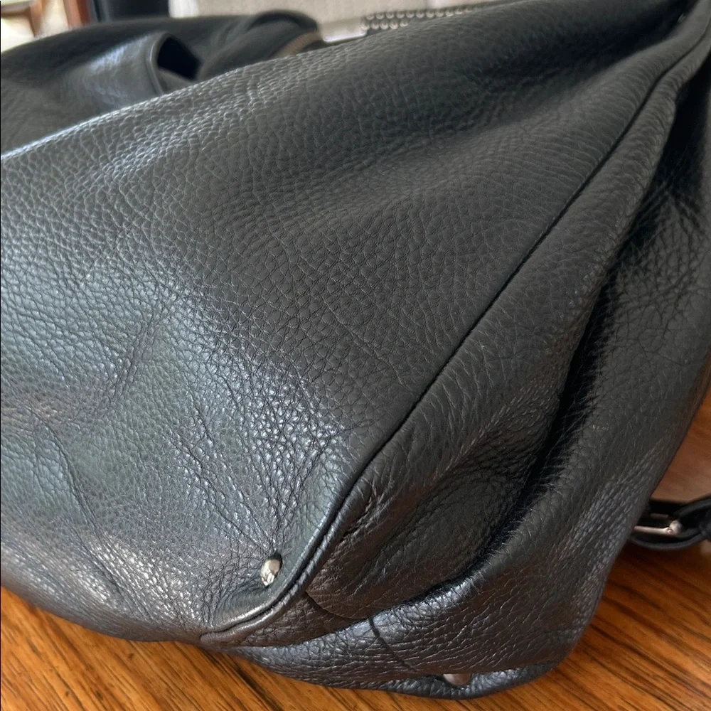 KENNETH COLE Black Leather Slouchy Hobo Bag with Studded Handle - Picture 6 of 13
